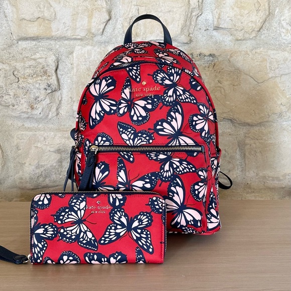kate spade Handbags - Kate Spade Butterfly Medium Chelsea Nylon Backpack&wallet NWT Authentic